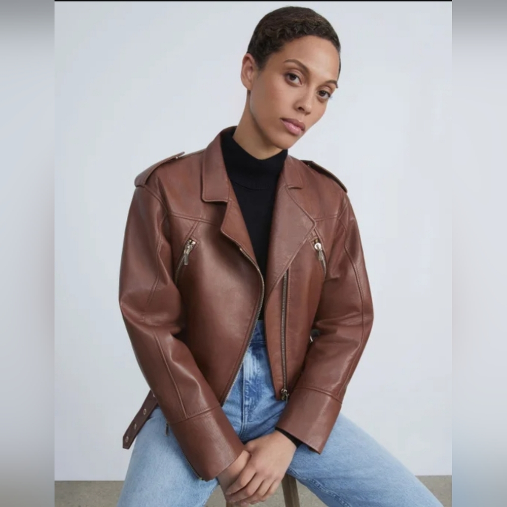 Lafayette 148 New York LAMBSKIN LEATHER MOTO JACKET
